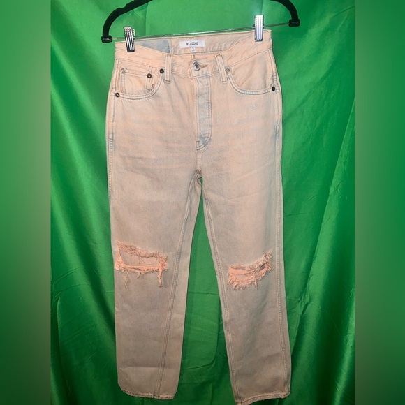 NWT Re/Done 90s Destroyed Straight Leg Orange Tint Jeans size 25 - Picture 4 of 12